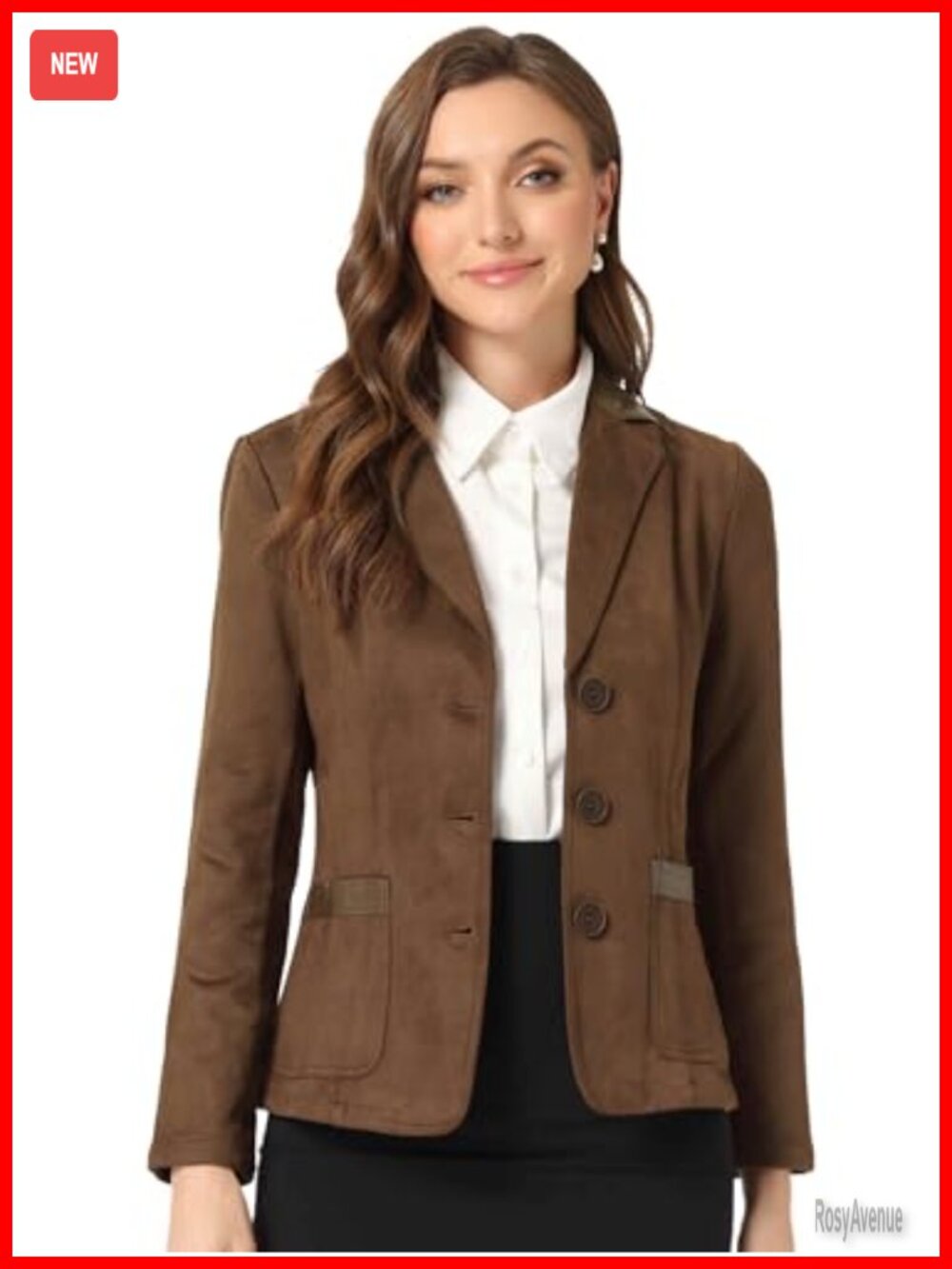 Faux Suede Blazer Button Front Long Sleeve Notch Collar Business Casual Jacket